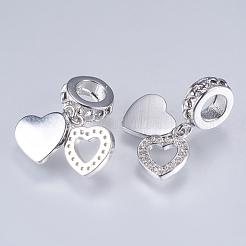 Brass Cubic Zirconia European Dangle Charms&nbsp;ZIRC-F074-04P