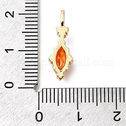 真鍮製ガラスチャーム  ハートチャーム付き菱形  14KGP本金メッキ  多面カット  ファイヤーブリック  18.5x6.5x4.5mm  穴：3.5x2mm&nbsp;LS-KK-U061-20G-04