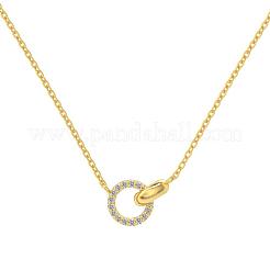 Round Ring 925 Sterling Silver Pave Cubic Zirconia Pendant Necklaces for Women&nbsp;NJEW-F338-05G