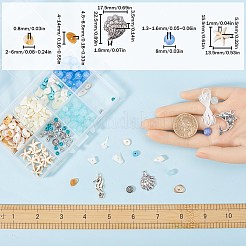 天然の海の貝殻を使った重ね付けできるブレスレットの作り方キット  合成マグネサイト & ターコイズ ストレッチ ブレスレット、合金チャーム付き  ミックスカラー  2x4x4.5mm  穴：0.7mm&nbsp;DIY-SC0024-31