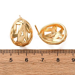 Brass Hollow Oval Stud Earrings&nbsp;EJEW-A143-03G