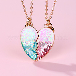 ファッショナブルな合金樹脂 BFF グリッター ハート 磁気ペンダントネックレス 女性用 2個  ゴールドカラー  カラフル  17.72インチ（45cm）&nbsp;FS-WGCB8A0-01