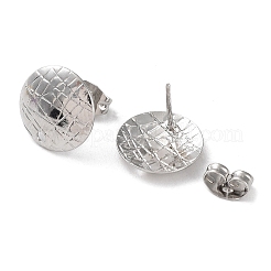 変色しない304ステンレススチールスタッドピアス金具  テクスチャードラウンドイヤースタッド  ステンレス鋼色  12mm  穴：1.4mm  ピン：0.7mm&nbsp;STAS-M323-03P
