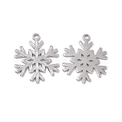 変色しない304ステンレススチールペンダント  スノーフレークチャーム  ステンレス鋼色  33x26.5x1.5mm  穴：3mm&nbsp;STAS-B031-35P