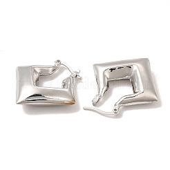 ラックメッキ真鍮菱形フープピアス女性用  鉛フリー＆カドミウムフリー  プラチナ  30.5x30x7.5mm  ピン：0.7mm&nbsp;EJEW-G342-01P