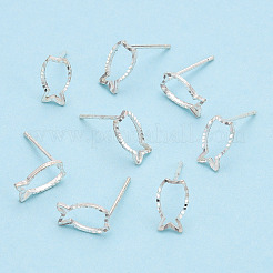 スターリングシルバーの中空魚スタッドピアス 925 個  s925スタンプあり  銀  9x5.5mm  ピン：0.8mm&nbsp;STER-T005-06