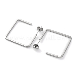 304ステンレススチールスクエアスタッドピアス  ステンレス鋼色  31x31x2mm&nbsp;EJEW-K295-03P