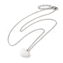 304 Stainless Steel Cable Chain White Heart Glass Pendant Necklaces&nbsp;NJEW-Z041-01P