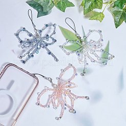 ガラス携帯ストラップ1個  アクリル、プラスチック、合金  蝶結び  マリンブルー  150~160mm&nbsp;HJEW-SZ0001-59B