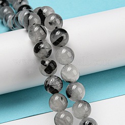 グレードaの天然トルマリンクォーツ/ブラックルチルクォーツビーズ連売り  ラウンド  8mm  穴：0.8mm  約48~50個/連  15.35~15.55''（39~39.5センチメートル）&nbsp;G-R494-A06-03