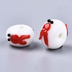 手作りのでこぼこランプワークビーズ  金魚のそろばん  レッド  14~15x12~13x8~9mm  穴：2mm&nbsp;LAMP-S194-004D