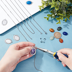 DIY Natural Mixed Stone Oval Pendant Necklace Making Kit&nbsp;DIY-UN0003-11