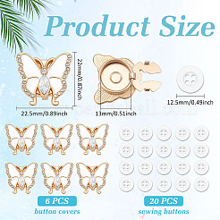6Pcs Butterfly Alloy Rhinestone Cufflinks&nbsp;FIND-ME0003-13