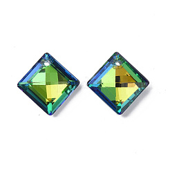 電気メッキガラスチャーム  シルバーメッキのボトム  多面カット  菱形  ミックスカラー  13x13x5mm  穴：1mm  45個/ボードについて  5ボード/ボックス&nbsp;EGLA-N006-021B-1
