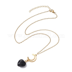 2Pcs 2 Style Opalite & Natural Obsidian Heart Pendant Necklaces Set&nbsp;NJEW-JN04484