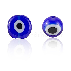 4連売り2スタイル手作りイーブルアイランプワークビーズ連売り  フラットラウンドラウンド  ブルー  8x3.2~8mm  穴：1mm  2連売り/スタイル&nbsp;LAMP-LT0001-14