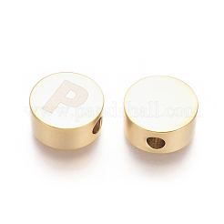 304ステンレススチールビーズ  アルファベット付きフラットラウンド  文字.p  10x4.5mm  穴：2mm&nbsp;STAS-I126-02G-P