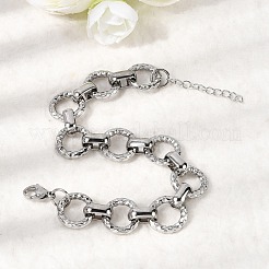 女性用304ステンレススチールリンクチェーンブレスレット  リング  ステンレス鋼色  6.69インチ（17cm）&nbsp;BJEW-P388-02A-P