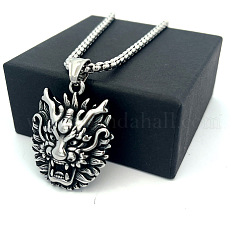 Vintage Punk 304 Stainless Steel Dragon Head Pendant Necklaces for Men&nbsp;WI9275