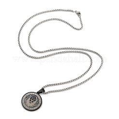 Retro Mandala 201 Stainless Steel Box Chain Constellation Pendant Necklaces for Women Men&nbsp;LS-NJEW-M223-01F