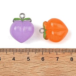 樹脂チャーム  プラチナアイアンファインディング付き  ジューシーピーチチャーム  ミックスカラー  20x17x12.5mm  穴：2mm&nbsp;RE-T003-01