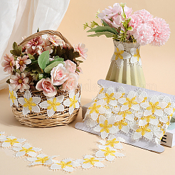 花柄ポリエステルまつげレーストリムリボン  洋服アクセサリー  ゴールド  2-3/8インチ（60mm）&nbsp;OCOR-WH20003-03B-04