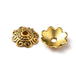 チベット風合金ビーズキャップ  マルチ花弁  花  アンティーク黄金  10x2.5mm  穴：1.6mm&nbsp;FIND-WH0116-06B-AG