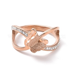 Crystal Rhinestone Criss Cross with Butterfly Finger Ring&nbsp;RJEW-D120-16B-RG