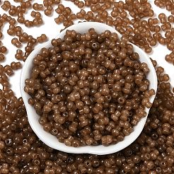 透明な色のガラスシードビーズ  キノコ  キャメル  5.5x4.5mm  穴：1mm  4150個/ポンド&nbsp;SEED-R001-01O