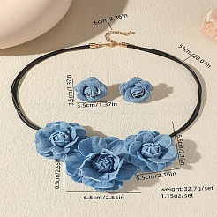 3D Rose Polyester Choker & Stud Earrings Sets&nbsp;FS-WG5AEB6-01
