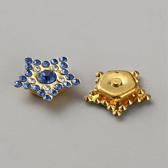 ゴールドトーンの合金ガラスラインストーン縫い付けラインストーン  スター  ミックスカラー  15x15.5x4mm  穴：3x1mm&nbsp;FIND-WH0139-575G