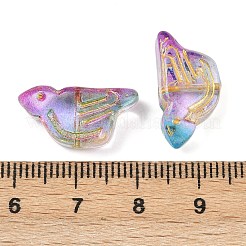 電気メッキと金色の金属で覆われたガラスビーズ  鳥  ミックスカラー  10x19.5x7mm  穴：1mm&nbsp;EGLA-T029-03M