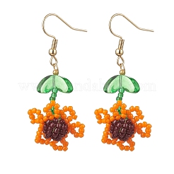 Sunflower Glass Seed Bead with 304 Stainless Steel Dangle Earrings&nbsp;EJEW-MZ00532-01