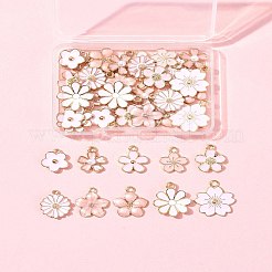 40個10スタイルアロイエナメルチャーム  アブソリュートプラスチック模造パール  さくらの花  ライトゴールド  ピンク  13~20.5x11.5~17.5x1.5~4.5mm  穴：1.2~2mm  4個/スタイル&nbsp;ENAM-FS0002-33