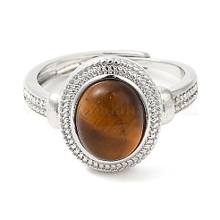Natural Gemstone Oval Adjustable Ring&nbsp;RJEW-A020-01P