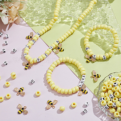DIYブレスレット作成キット  文字アクリルビーズを含む  合金エナメルの蜂のペンダント  プラスチックビーズ  弾性繊維コード  ミックスカラー  6x6x6mm  穴：3mm&nbsp;DIY-NB0014-83
