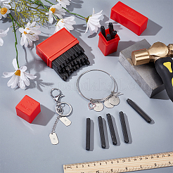2セット2種類の炭素鋼スタンプ  金属の刻印用  プラスチック  木材  革  混合模様  ブラック  60~60.5x7x7mm  1セット/スタイル&nbsp;AJEW-UN0001-98B