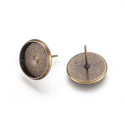 真鍮のスタッドのピアスのセッティング  カドミウムフリー＆ニッケルフリー＆鉛フリー  アンティークブロンズ  トレイ：12mm  14mm  ピン：0.7mm&nbsp;KK-E589-14mm-AB-NR