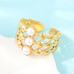 304 Stainless Steel with ABS Plastic Pearl Cuff Open Rings&nbsp;RJEW-Z137-01G