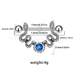 316l サージカルステンレススチール カプリ ブルー ラインストーン ニップル スターラップ  ステンレス鋼色  ヘビ  14mm  ピン：1.6mm  ヘッド：21mm&nbsp;WG55624-02