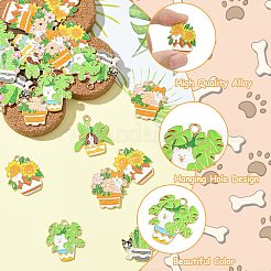 25個 5スタイル KC ゴールドメッキ合金エナメルペンダント  犬のお守りが付いた植物  ミックスカラー  25~26x21.5~24x1~1.5mm  穴：2mm  5個/スタイル&nbsp;ENAM-CJ0007-08