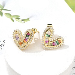 Rack Plating Brass Micro Pave Cubic Zirconia Stud Earrings for Women&nbsp;EJEW-C125-19G