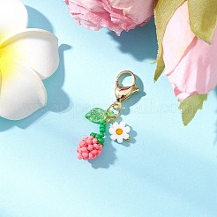 ひまわりのつぼみのアクリルガラスシードビーズペンダント装飾  合金製カニカン付き  ゴールドカラー  ライトコーラル  40mm&nbsp;HJEW-MZ00229-05