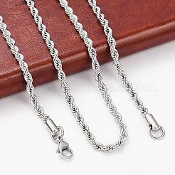 変色しにくい304ステンレススチールロープチェーンネックレス  ステンレス鋼色  23.6インチ（59.9cm）  4mm&nbsp;STAS-M174-013P