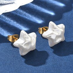 304 Stainless Steel Plastic Imitation Pearl Stud Earrings&nbsp;EJEW-R030-01G-03