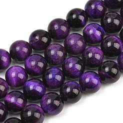 天然石タイガーアイビーズ連売り  染め  ラウンド  インディゴ  10mm  穴：1mm  約37~40個/連  14.9~15.1インチ（38~38.5cm）&nbsp;G-S259-03A-10mm