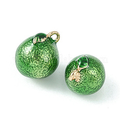 真鍮製エナメルチャーム  模造果物  ライトゴールド  緑のみかんのチャーム  グリーン  12x9.5mm  穴：1.4mm&nbsp;KK-G462-34LG