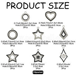 24 個 8 スタイル合金クリスタルラインストーンペンダント  エナメル  プラチナ  混合図形  18~25x14~21x1.5~2mm  穴：1.4~1.8mm  3個/スタイル&nbsp;FIND-FS0005-40