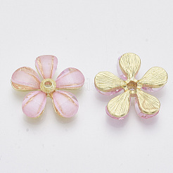 樹脂ビーズ  ライトゴールドトーン合金のパーツと  花  ピンク  22x23x4.5mm  穴：2mm&nbsp;PALLOY-S177-76B