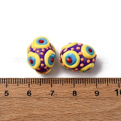 ガラスエナメルビーズ  手描きのビーズ  オーバル  パープル  15~16.5x12~13mm  穴：1.5mm&nbsp;GLAA-C038-01E
